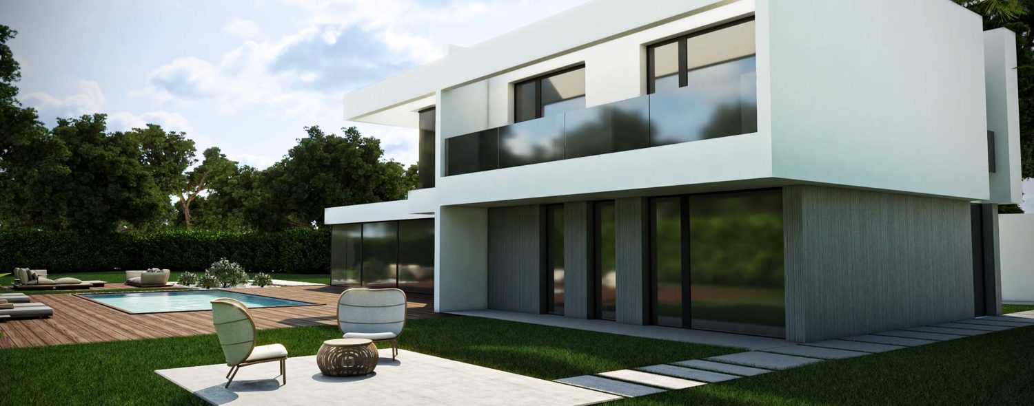 Espace terrasse piscine villa Golf de Saint-Denac conception Ark Studio Partners